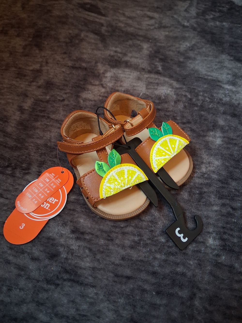 NWT Wonder Nation Fruit Strappy Hook & Loop Sandals Brown/Yellow/Green Girls 3